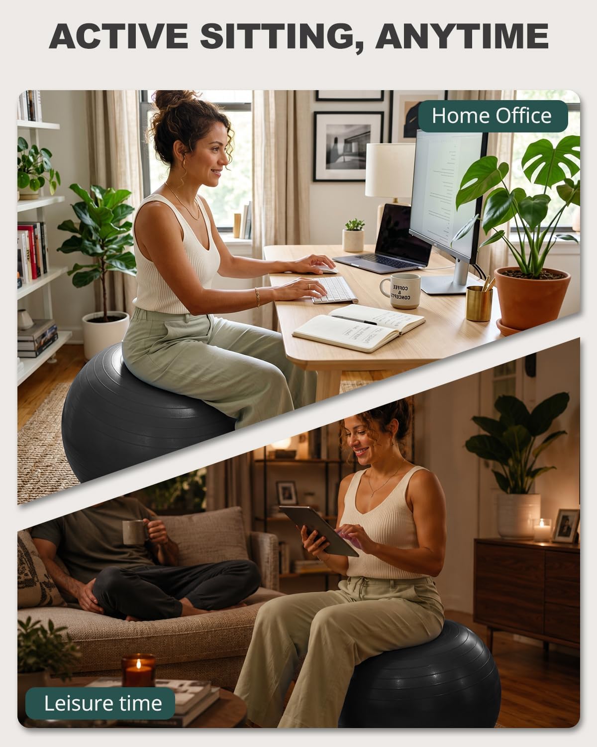 Yoga Ball Exercise Stability Ball for Pregnancy and Core Training Black