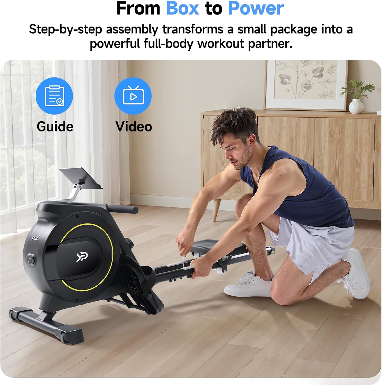 Magnetic Rowing Machine 16-Level Silent Resistance 350lb Capacity Foldable Black