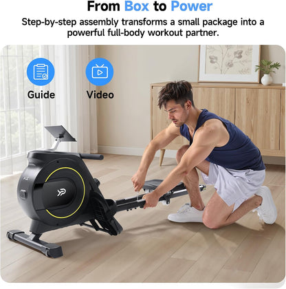 Magnetic Rowing Machine 16-Level Silent Resistance 350lb Capacity Foldable Black
