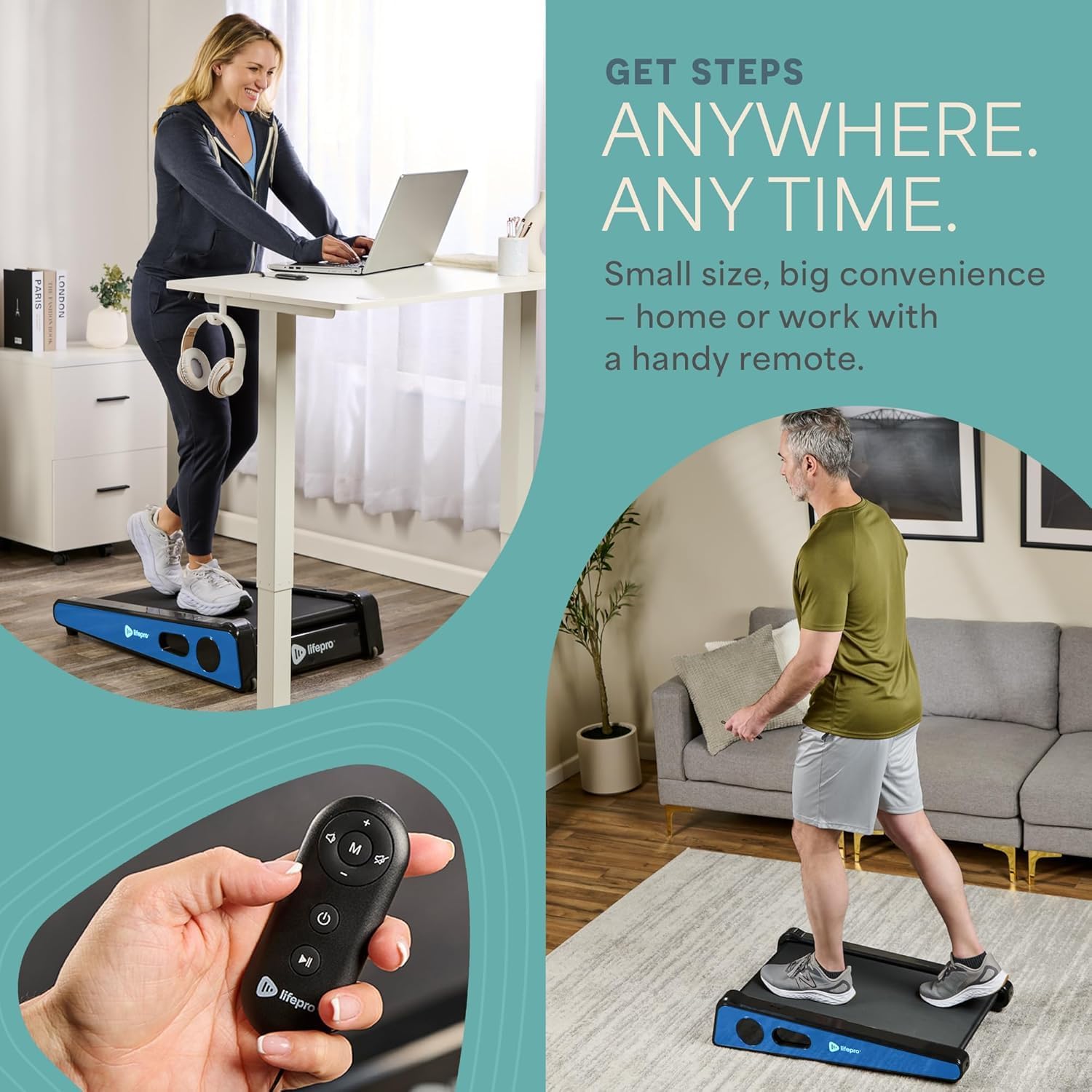 Compact Walking Pad Treadmill with Incline Adjustable Handlebar Blue LP-PCRM-BLU-VC