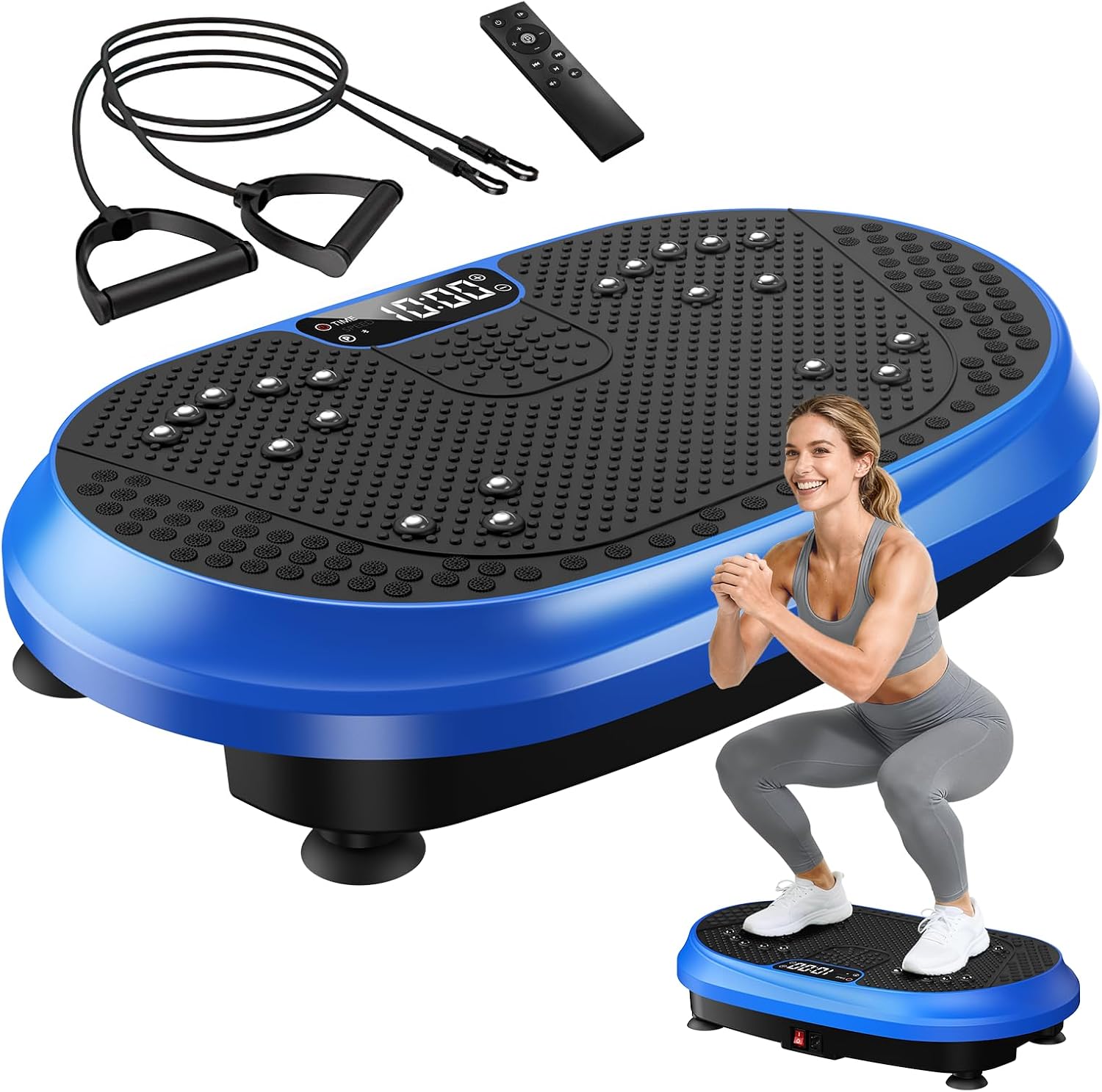 Vibration Plate Exercise Machine Fitness Platform with Resistance Bands Blue