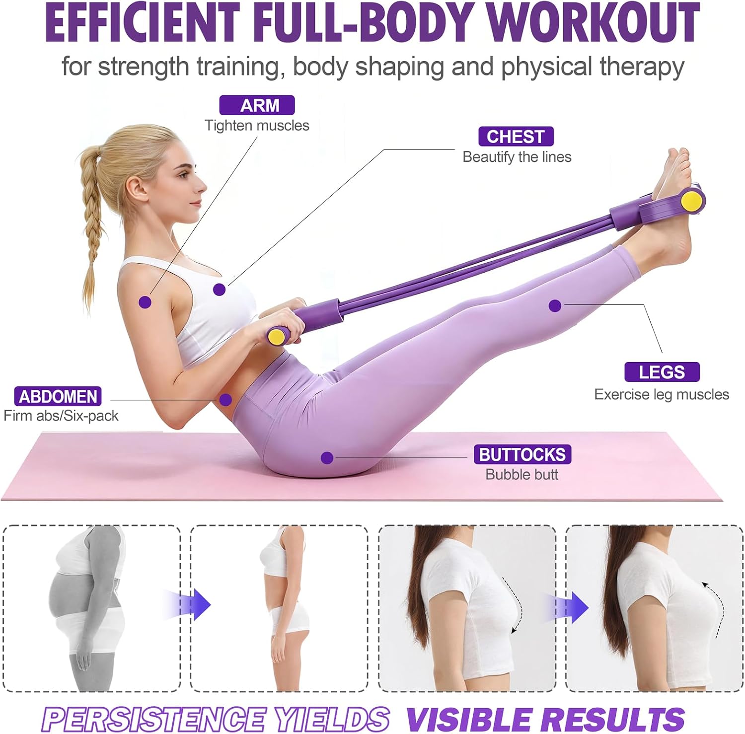 6-Tube Foot Pedal Resistance Bands Multifunction Exercise Equipment Purple