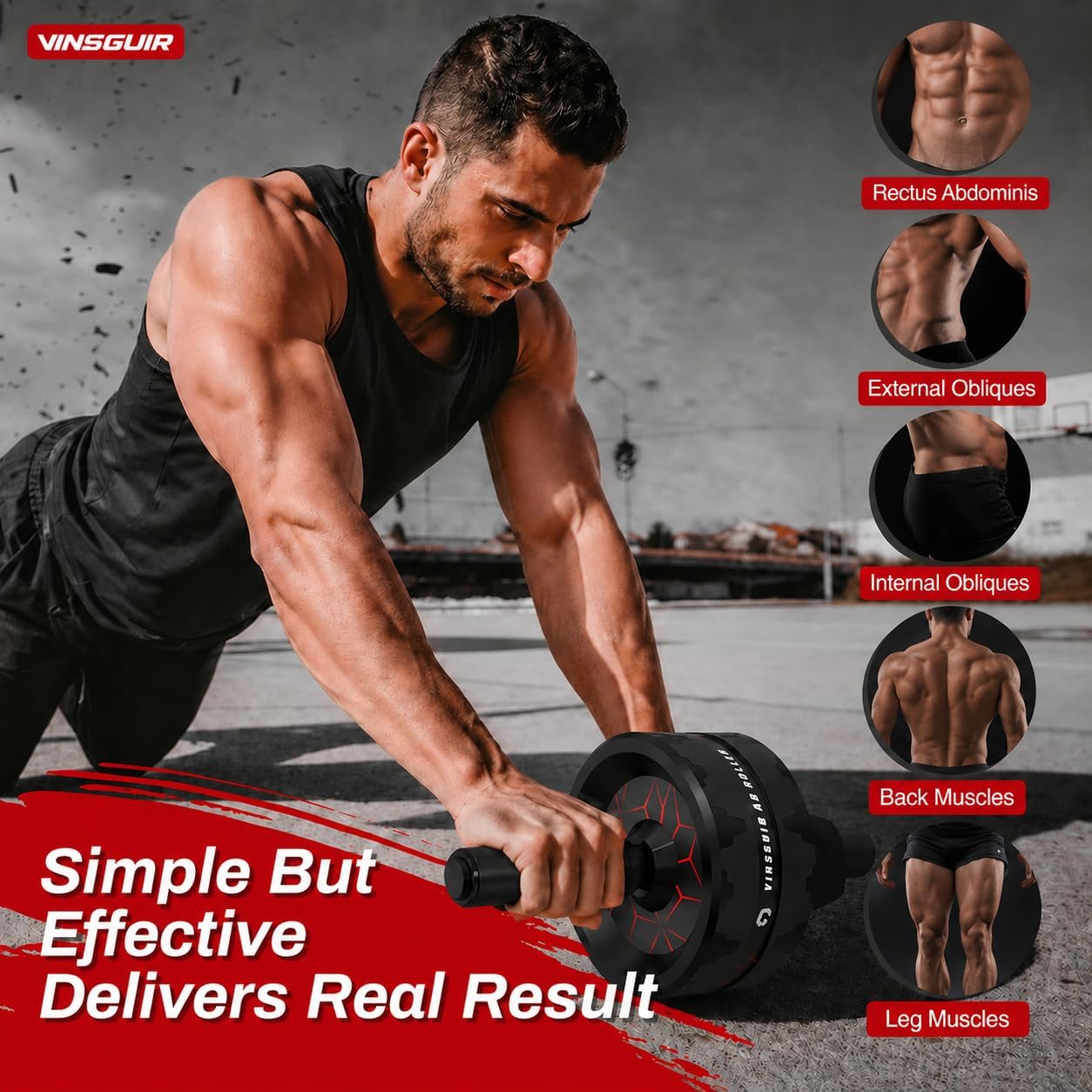 Dual-Wheel Ab Roller Wheel Core Workout Equipment with Knee Pad Red And Black