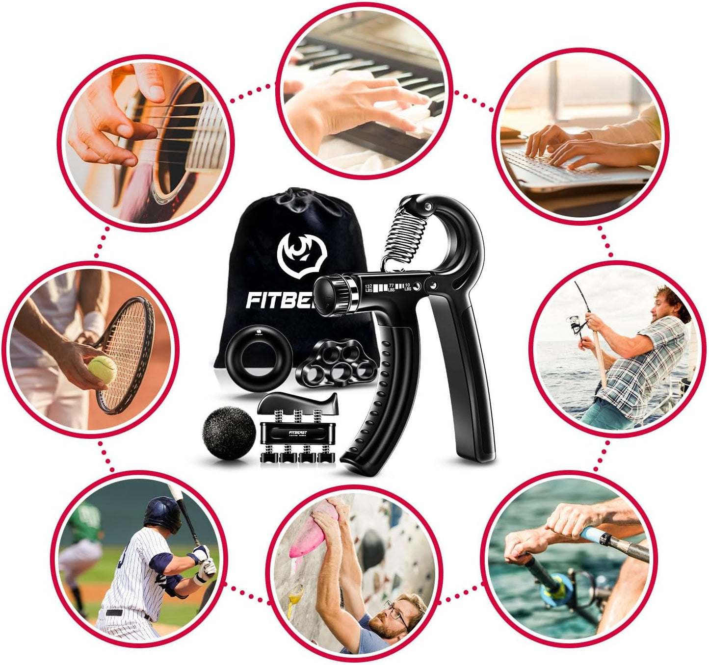 Grip Strengthener Forearm Hand Kit 5-Pack Adjustable Resistance Black