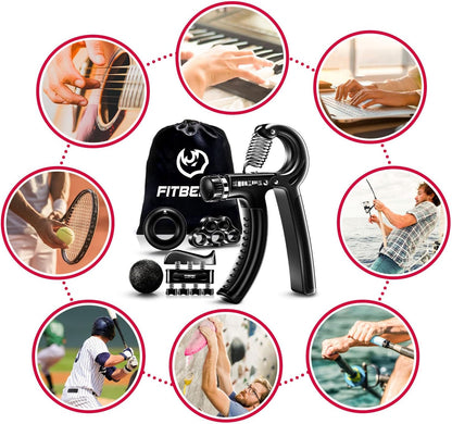 Grip Strengthener Forearm Hand Kit 5-Pack Adjustable Resistance Black