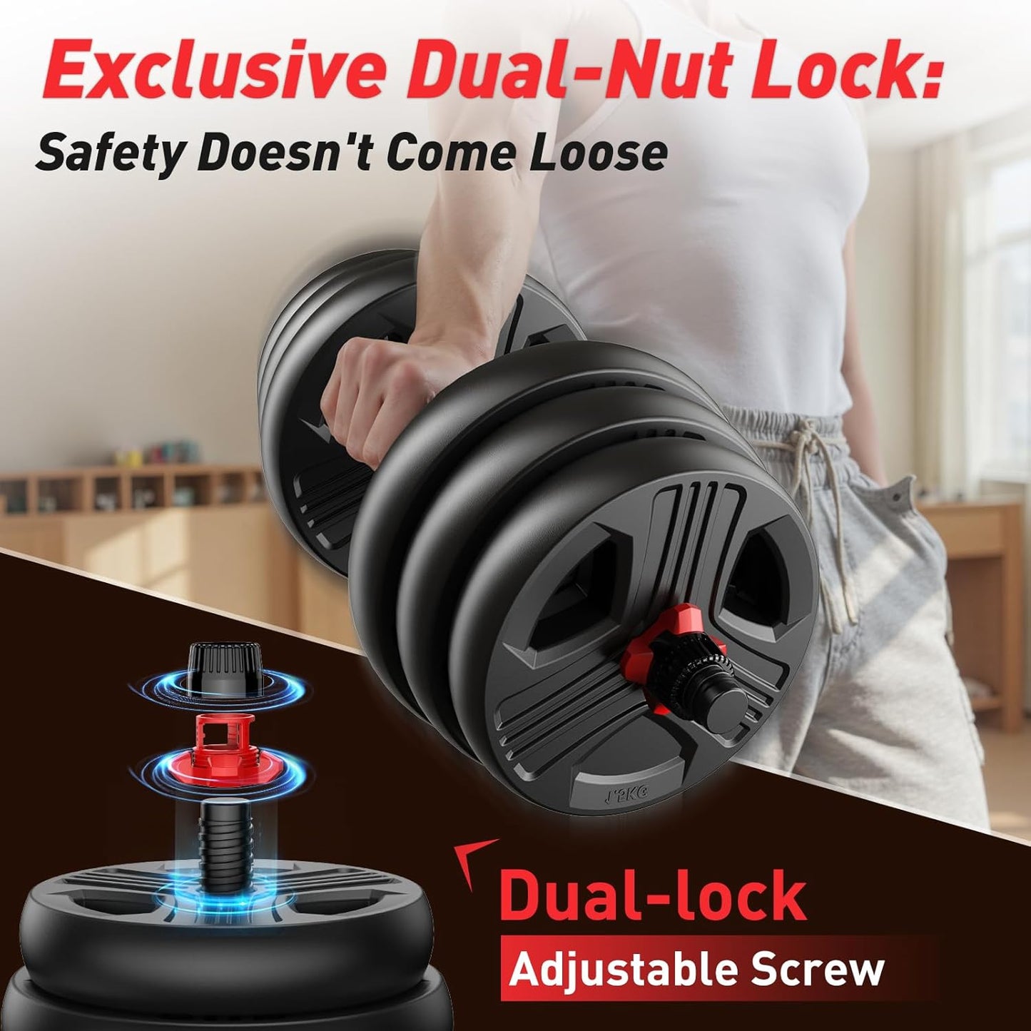 5 in 1 Adjustable Dumbbell Weight Set 45lb Total Black & Red
