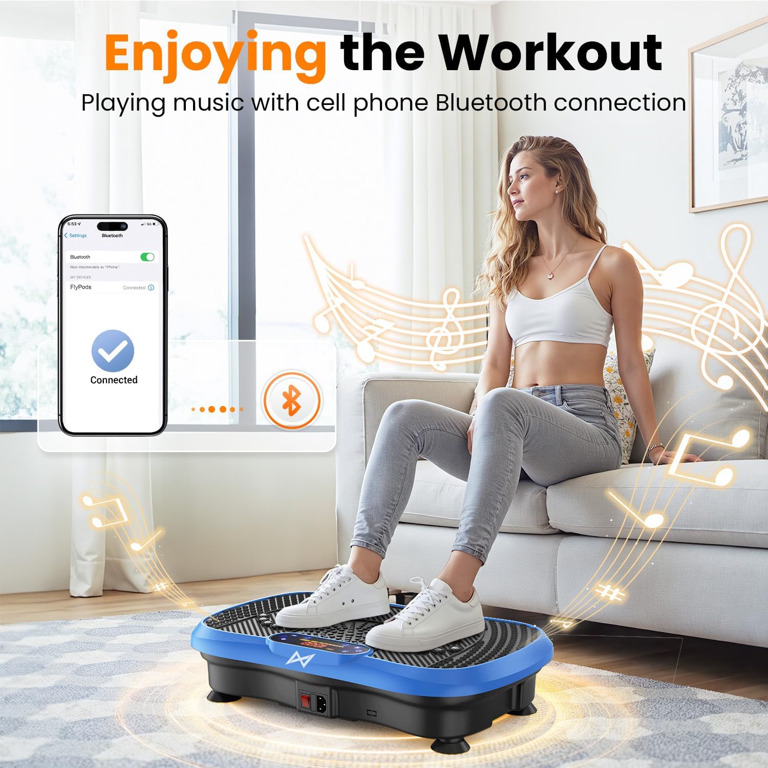 Vibration Plate Fitness Platform Exercise Machine with Resistance Bands Blue