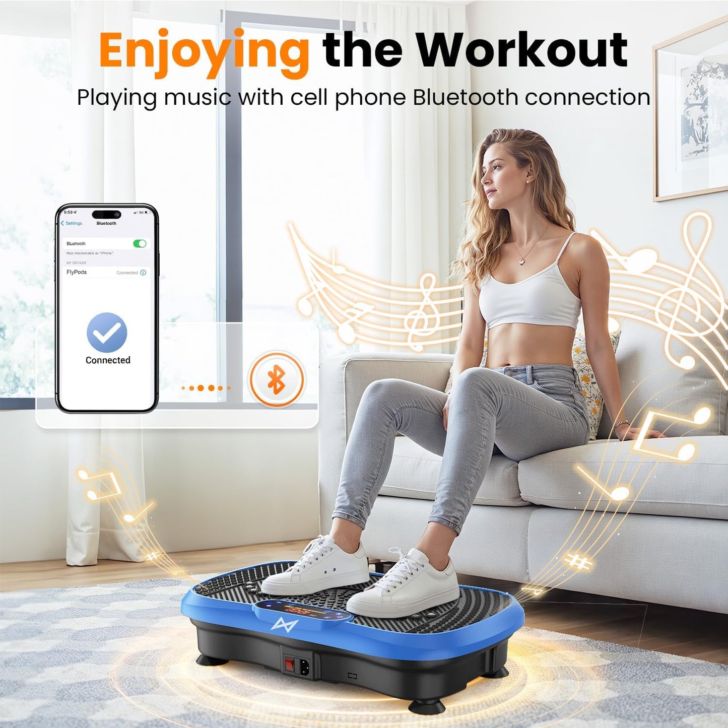 Vibration Plate Fitness Platform Exercise Machine with Resistance Bands Blue