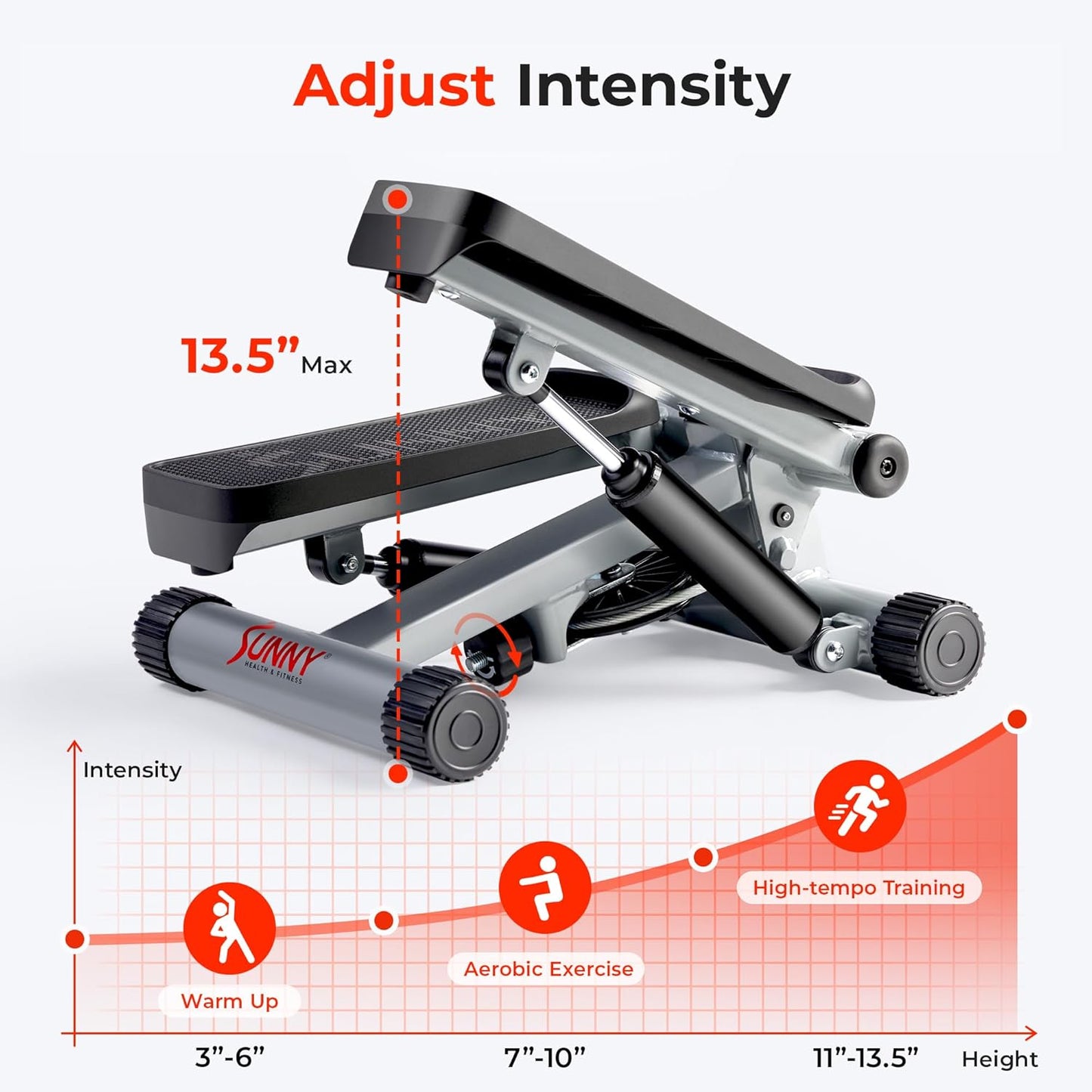 Mini Stepper Exercise Machine with Resistance Bands Grey NO. 012-S