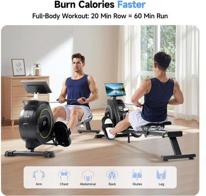 Magnetic Rowing Machine 16-Level Silent Resistance 350lb Capacity Foldable Black