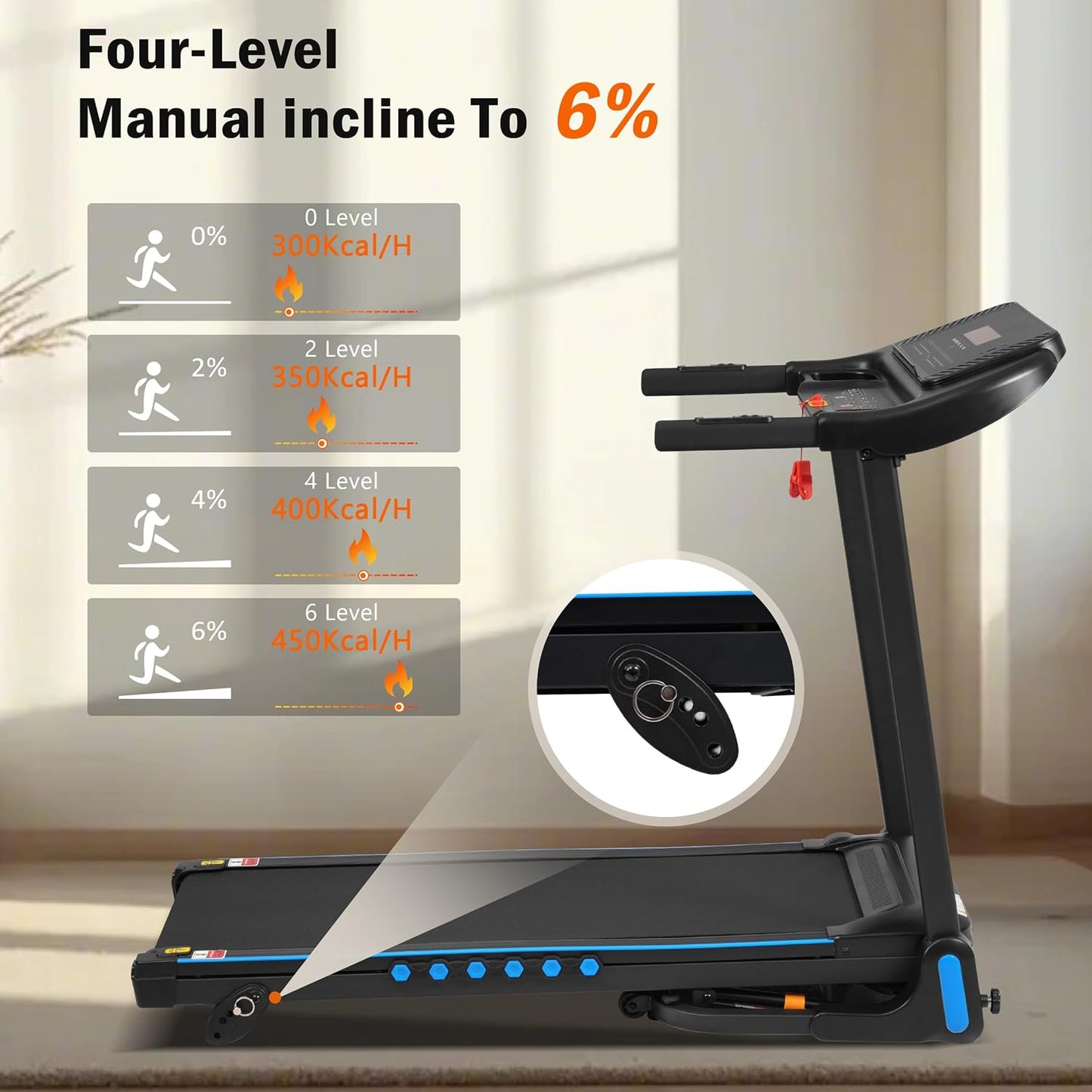 Incline Treadmill for Home 3.0 HP Quiet Motor 350lb Capacity Black 78055
