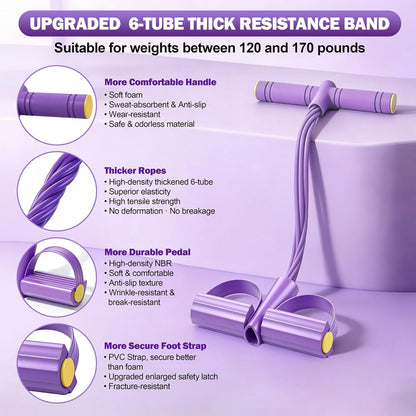 6-Tube Foot Pedal Resistance Bands Multifunction Exercise Equipment Purple