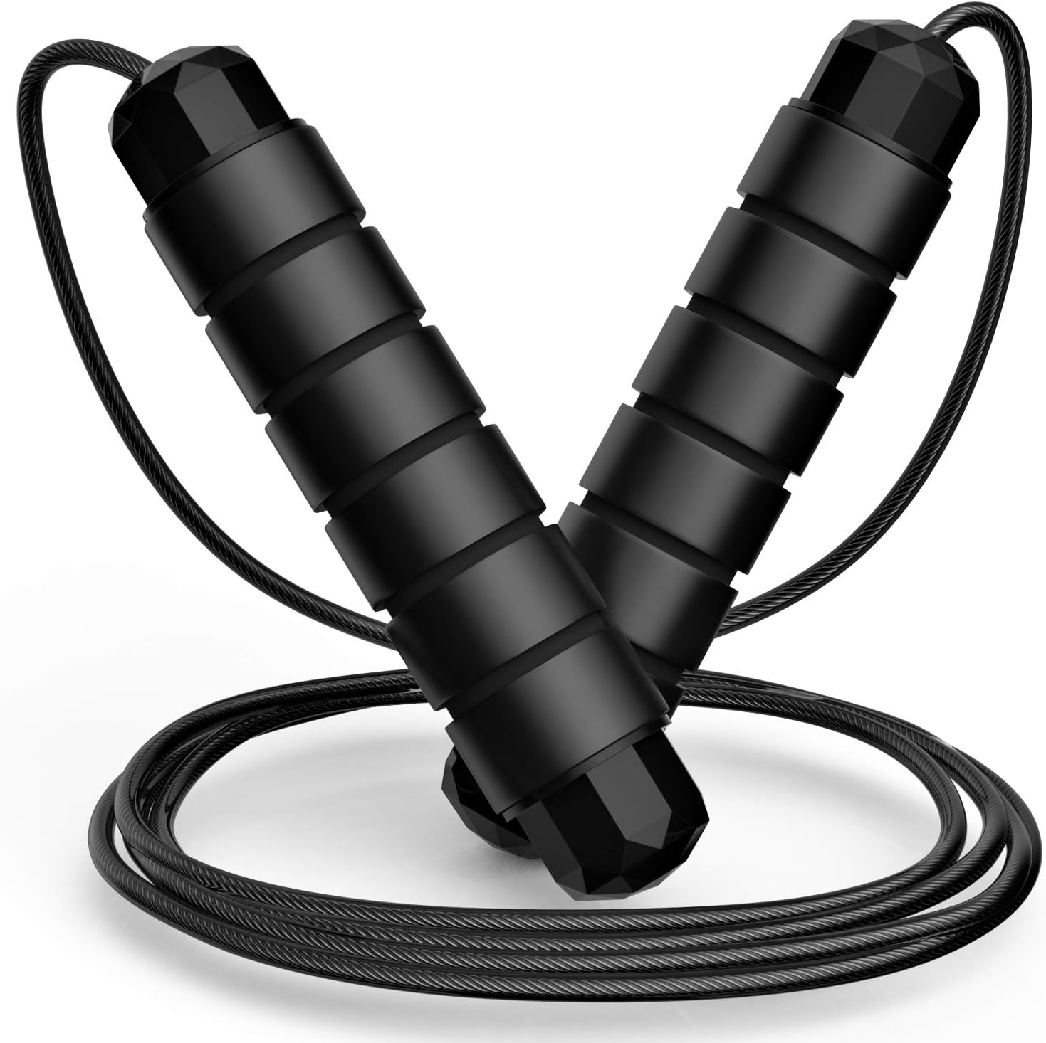 Tangle-Free Rapid Speed Jumping Rope Adjustable Steel with Foam Handles Black