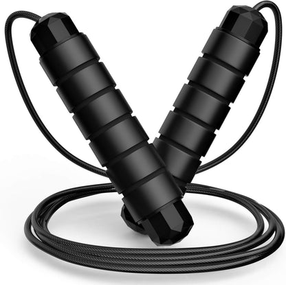 Tangle-Free Rapid Speed Jumping Rope Adjustable Steel with Foam Handles Black
