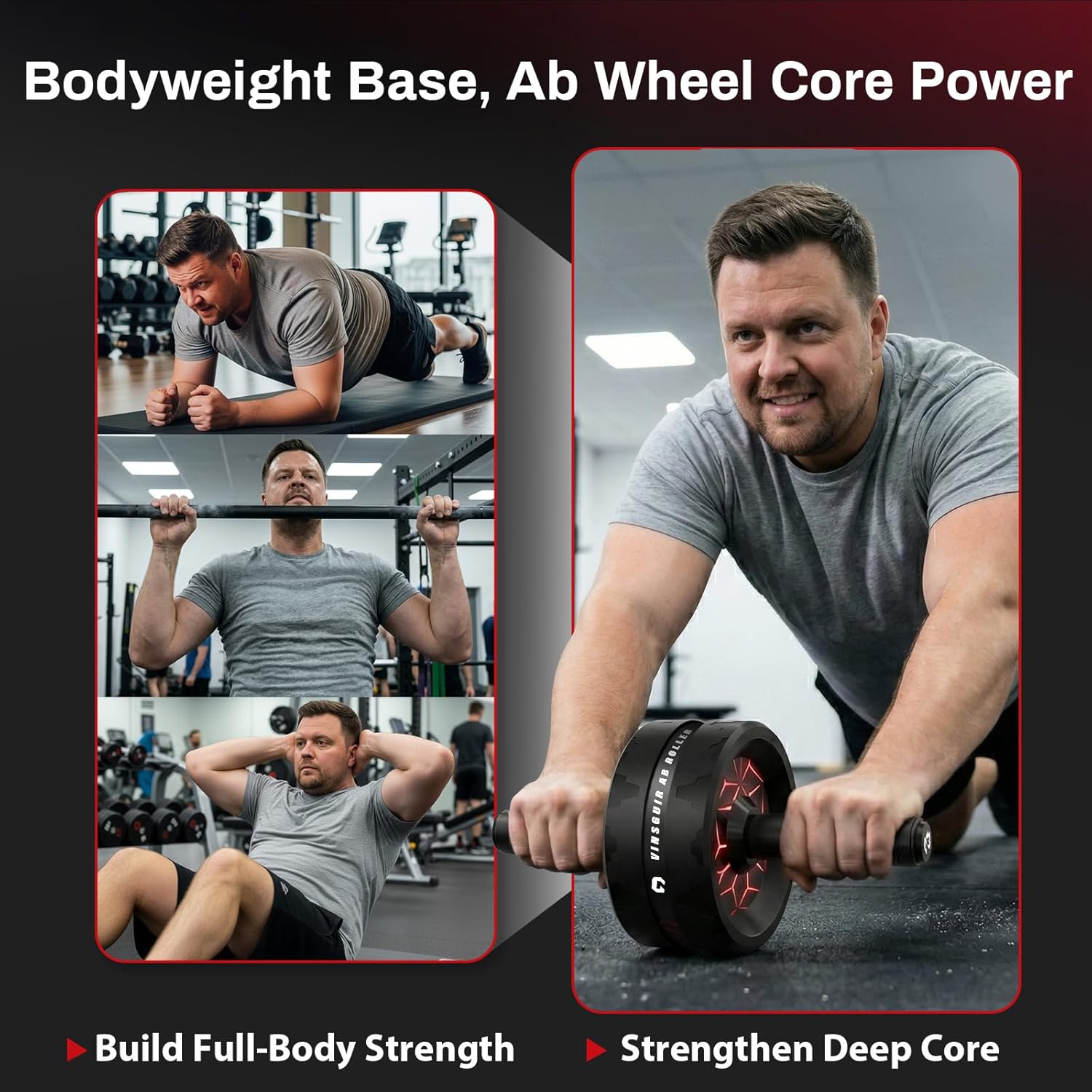Dual-Wheel Ab Roller Wheel Core Workout Equipment with Knee Pad Red And Black