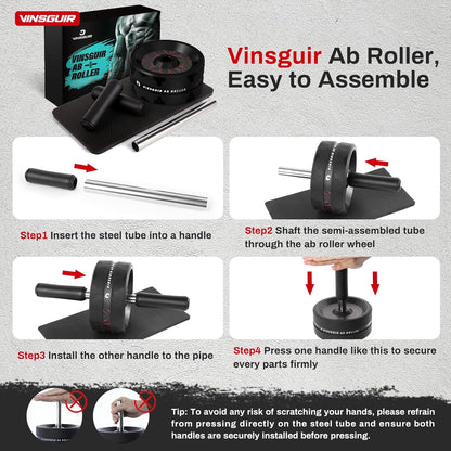 Dual-Wheel Ab Roller Wheel Core Workout Equipment with Knee Pad Red And Black
