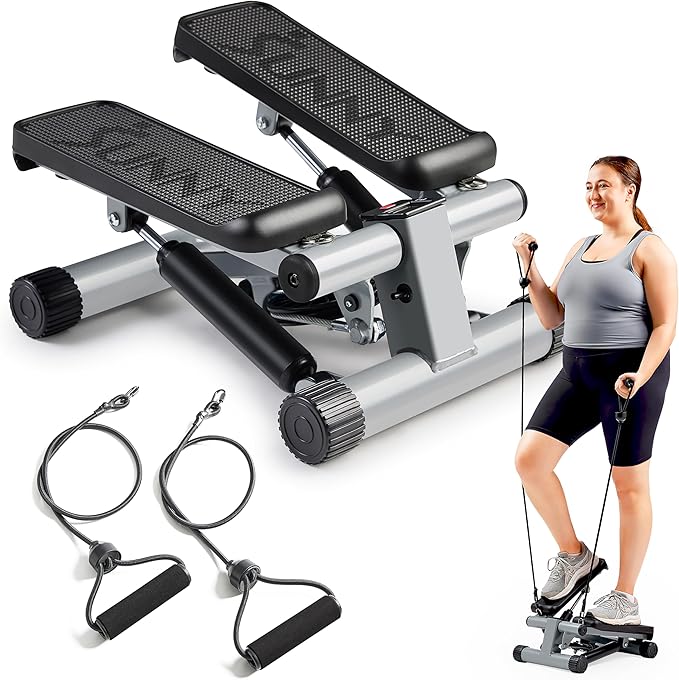 Mini Stepper Stair Step Workout Machine with Resistance Bands Grey