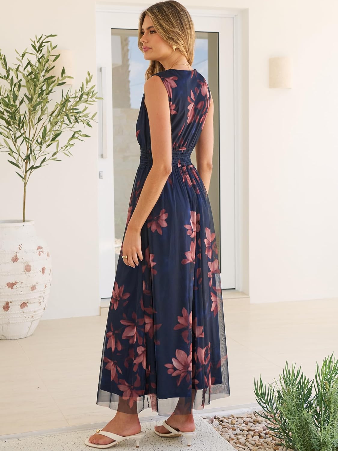 ANRABESS Women's Summer Floral Maxi Dress A-Line Tulle Flowy