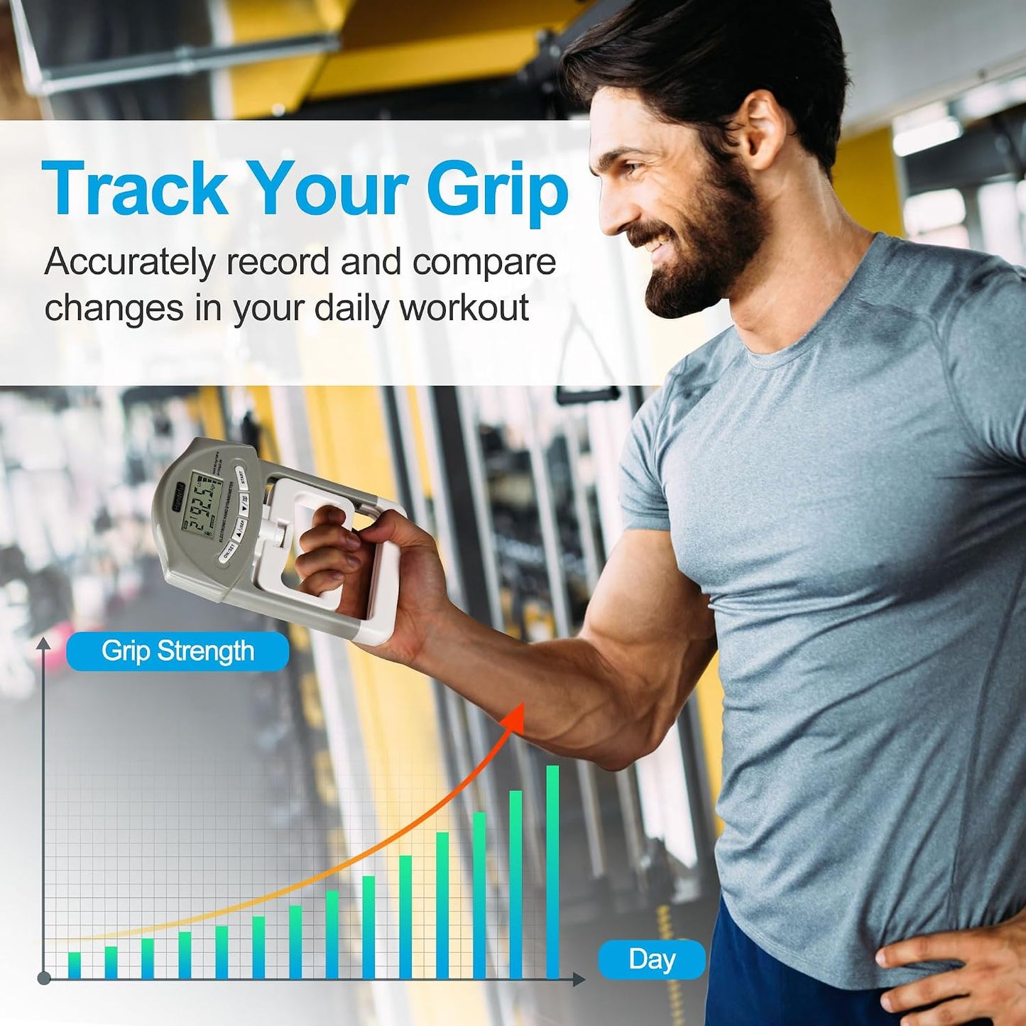 Digital Hand Dynamometer Grip Strength Tester 198 lbs Grey