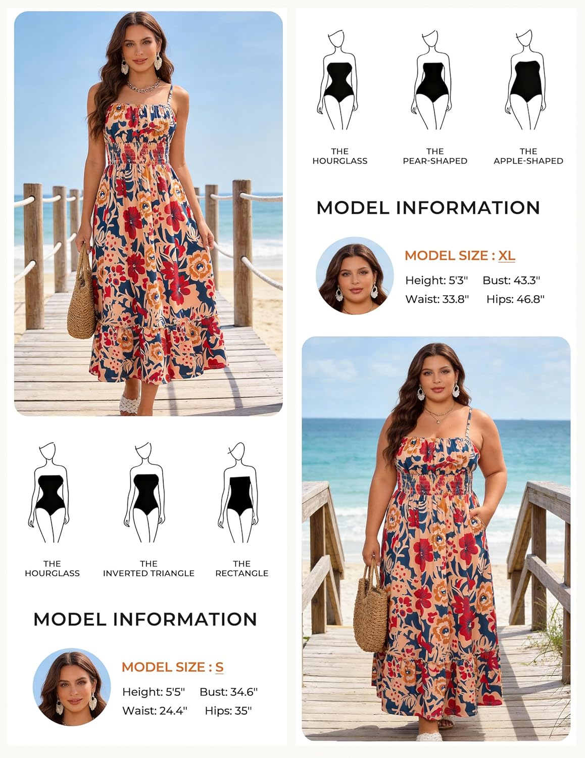 GRACE KARIN Smocked Floral Maxi Dress Boho Sleeveless Beach Sundress