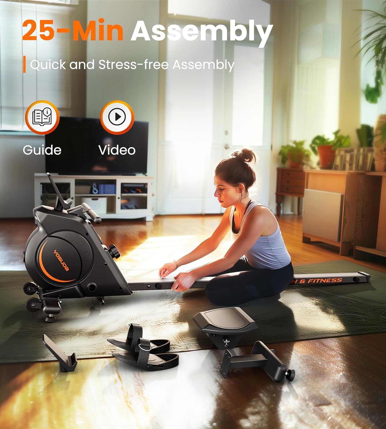 Magnetic Rowing Machine with 16 Resistance Levels and LCD Monitor