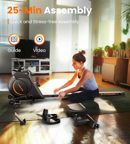 Magnetic Rowing Machine with 16 Resistance Levels and LCD Monitor