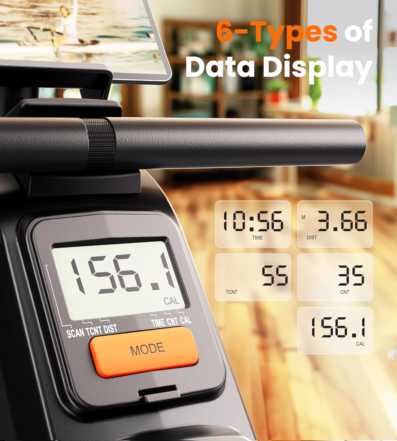 Magnetic Rowing Machine with 16 Resistance Levels and LCD Monitor