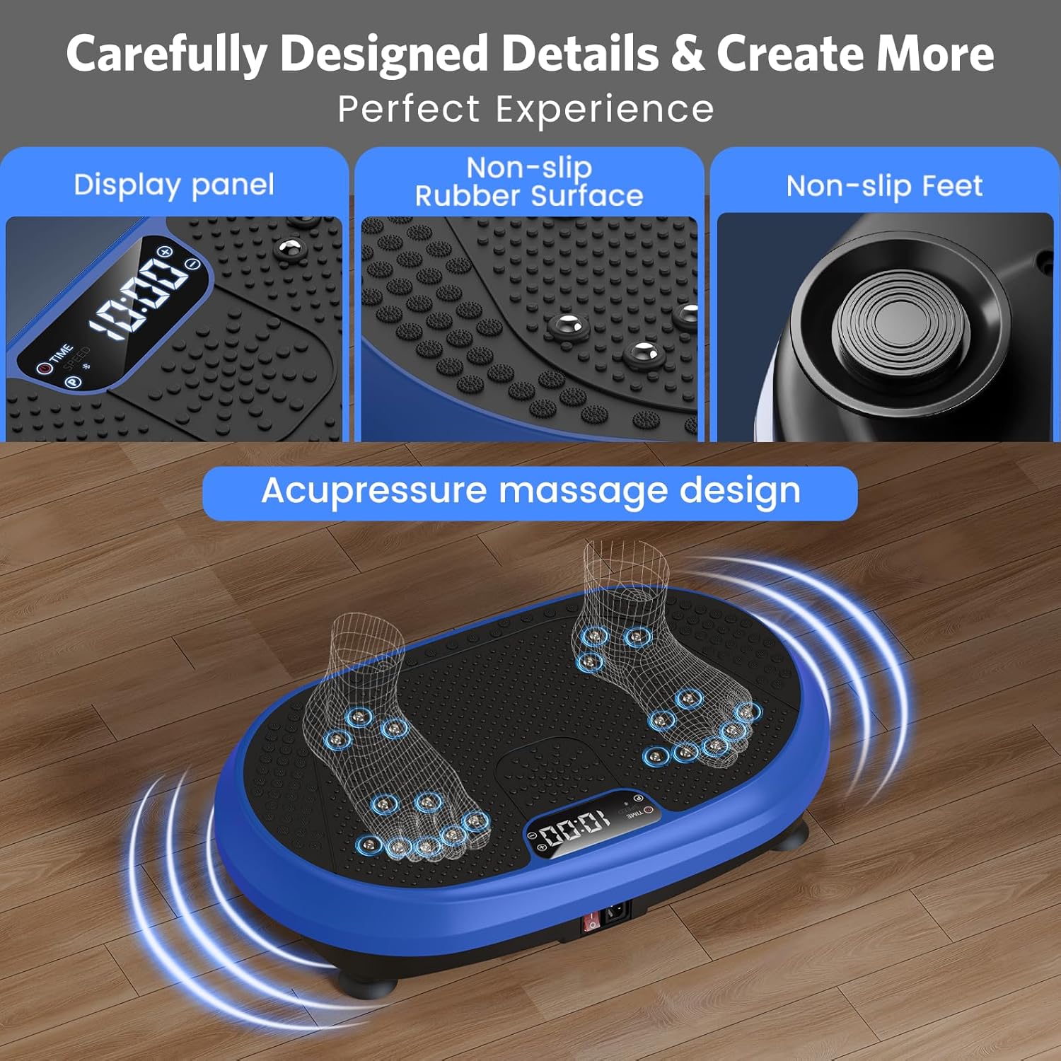 Vibration Plate Exercise Machine Fitness Platform with Resistance Bands Blue