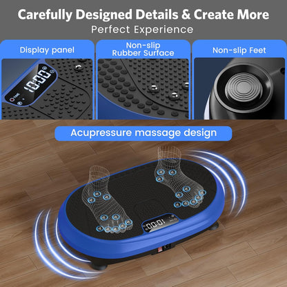 Vibration Plate Exercise Machine Fitness Platform with Resistance Bands Blue
