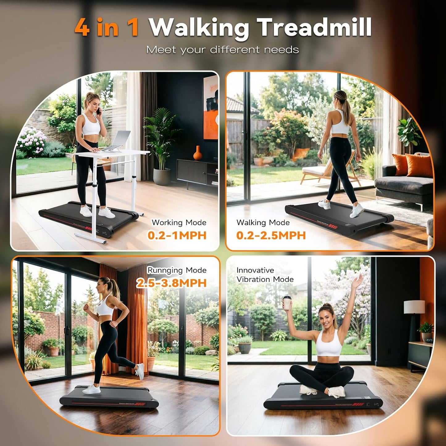 3-in-1 Walking Pad with Vibration Plate 400W Portable Under Desk Treadmill