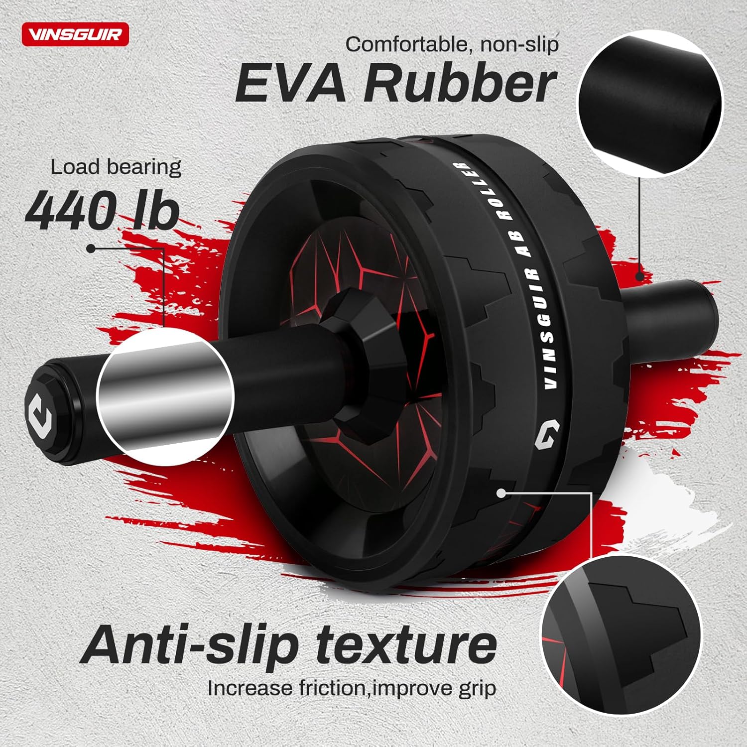 Dual-Wheel Ab Roller Wheel Core Workout Equipment with Knee Pad Red And Black