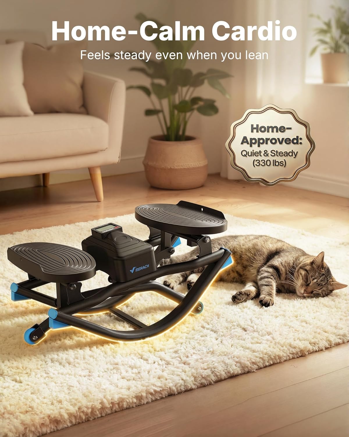 Rocking Steppers for Exercise 3D Motion Stair Stepper with Resistance Bands Black