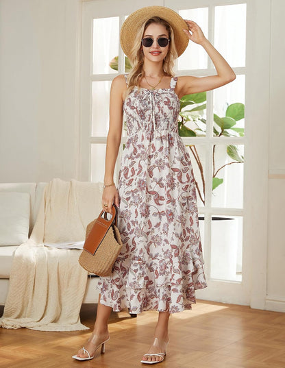 GRACE KARIN Women's Floral Boho Maxi Dress Square Neck Sleeveless