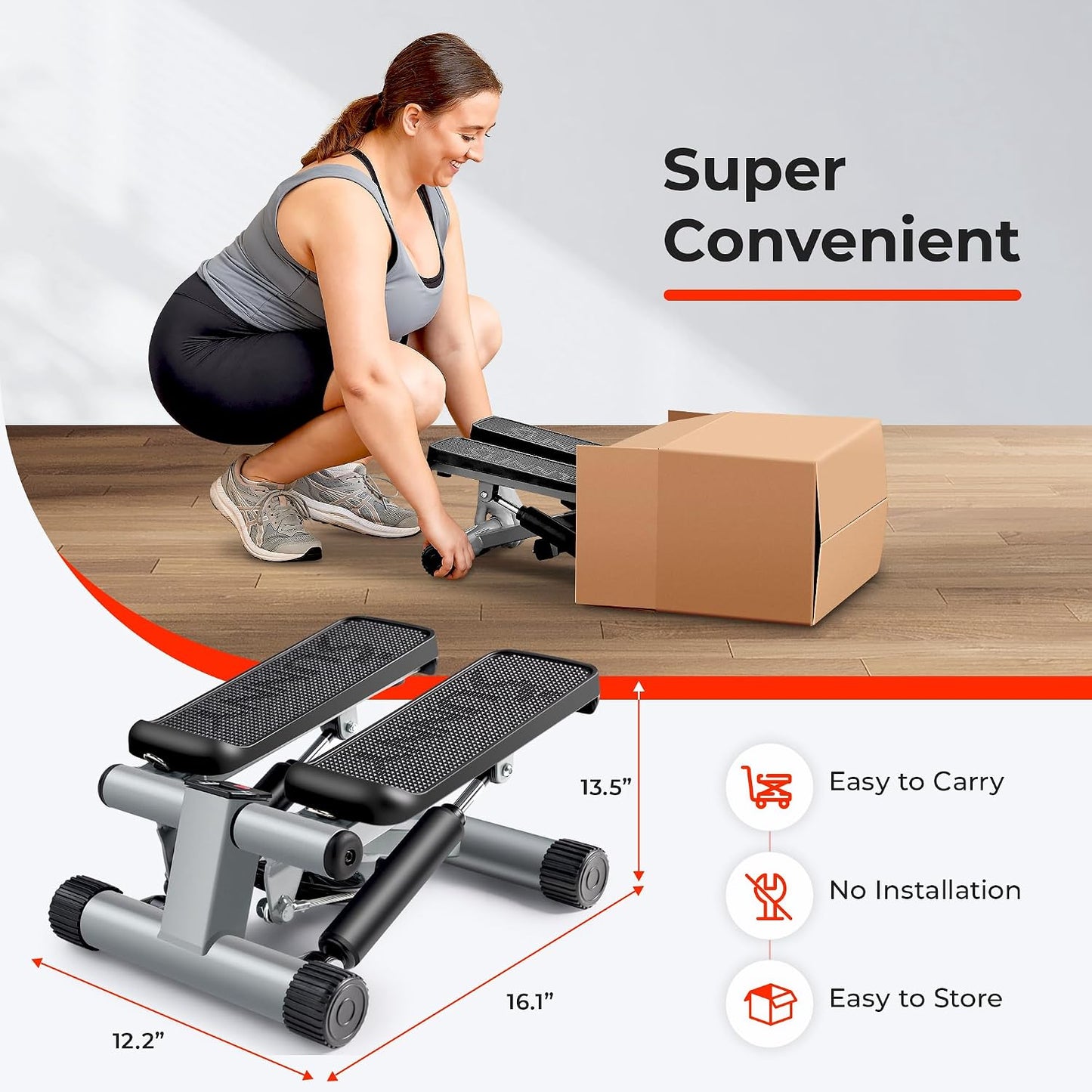 Mini Stepper Exercise Machine with Resistance Bands Grey NO. 012-S