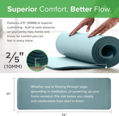 Thick Yoga Mat Pilates Exercise 0.4in Workout Mat with Carrying Strap Green