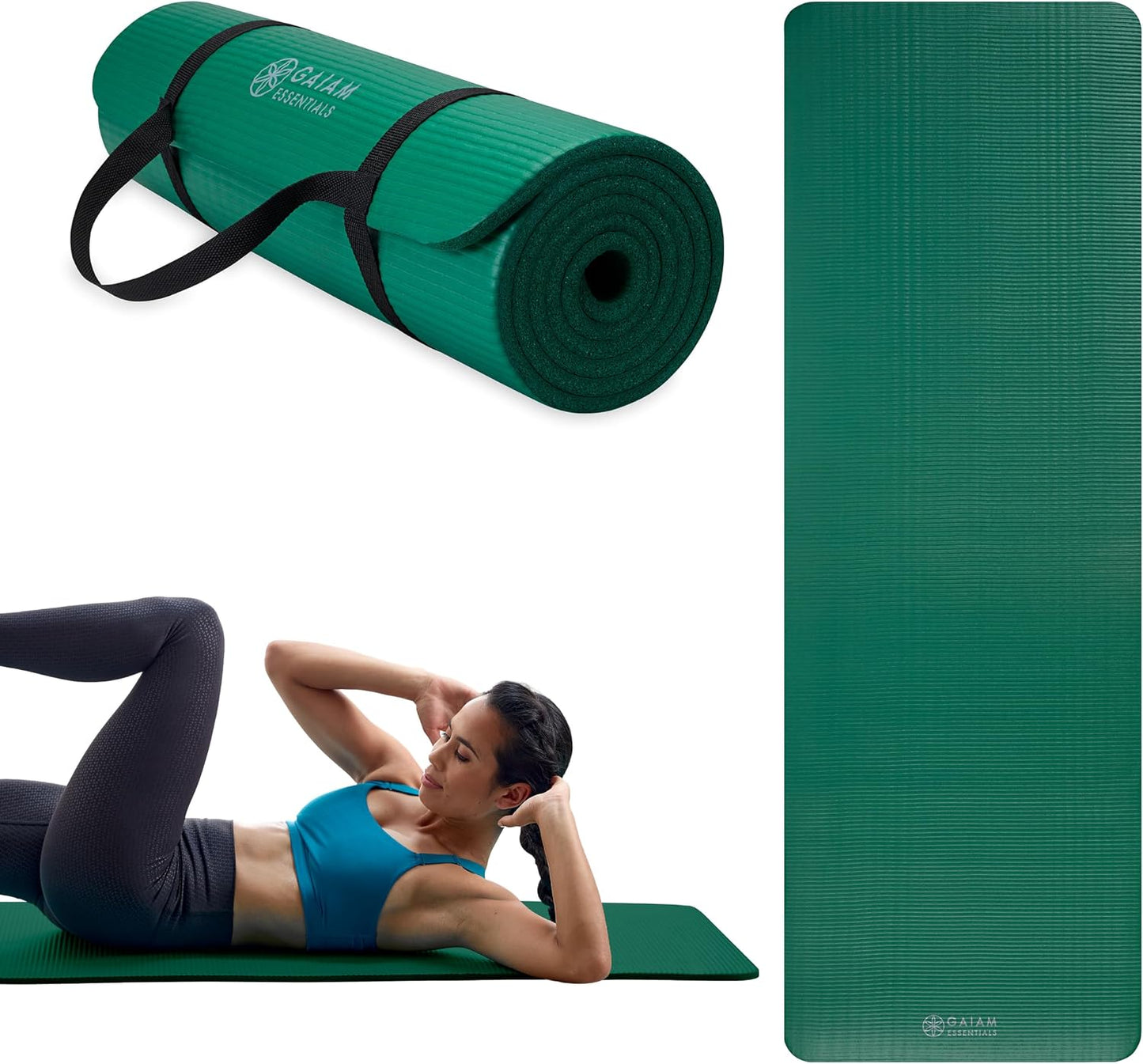Thick Yoga Mat Pilates Exercise 0.4in Workout Mat with Carrying Strap Green