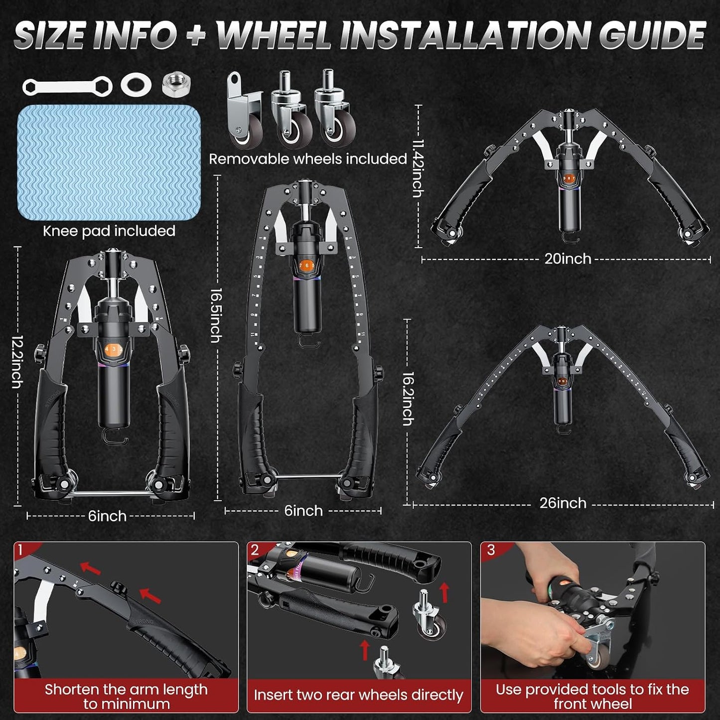 3-in-1 Hydraulic Twister Arm Trainer Adjustable 22-440lbs with Ab Roller Wheels