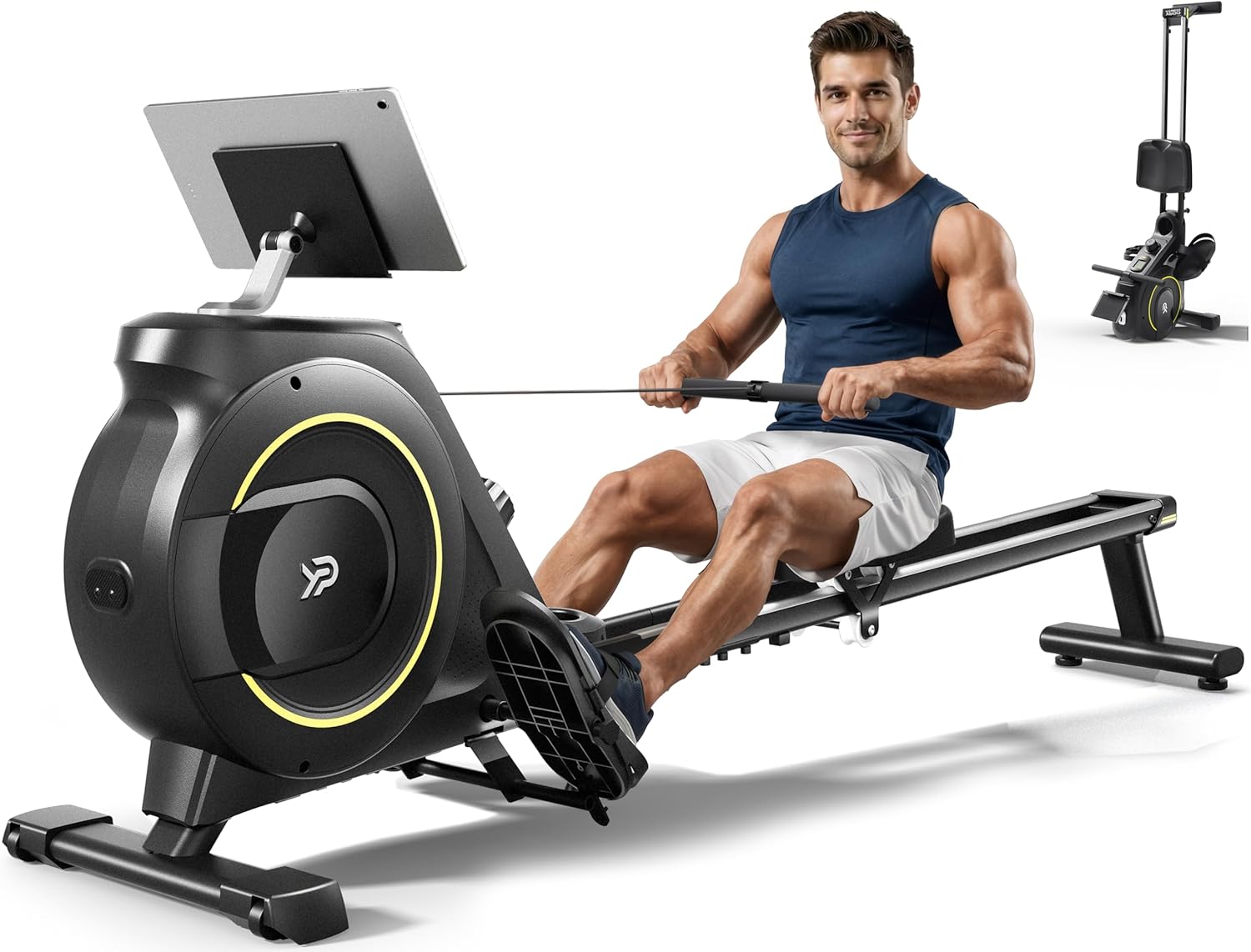 Magnetic Rowing Machine 16-Level Silent Resistance 350lb Capacity Foldable Black