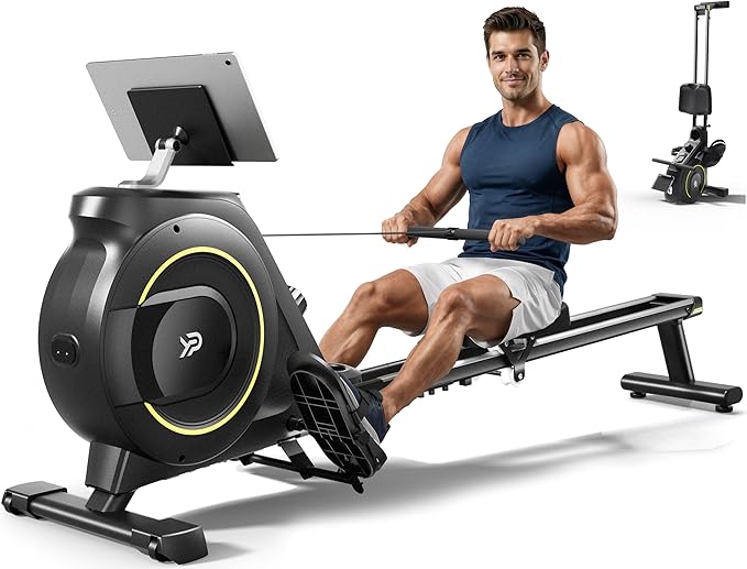 Magnetic Rowing Machine 16-Level Silent Resistance 350lb Capacity Foldable Black
