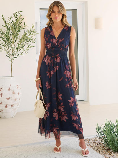 ANRABESS Women's Summer Floral Maxi Dress A-Line Tulle Flowy