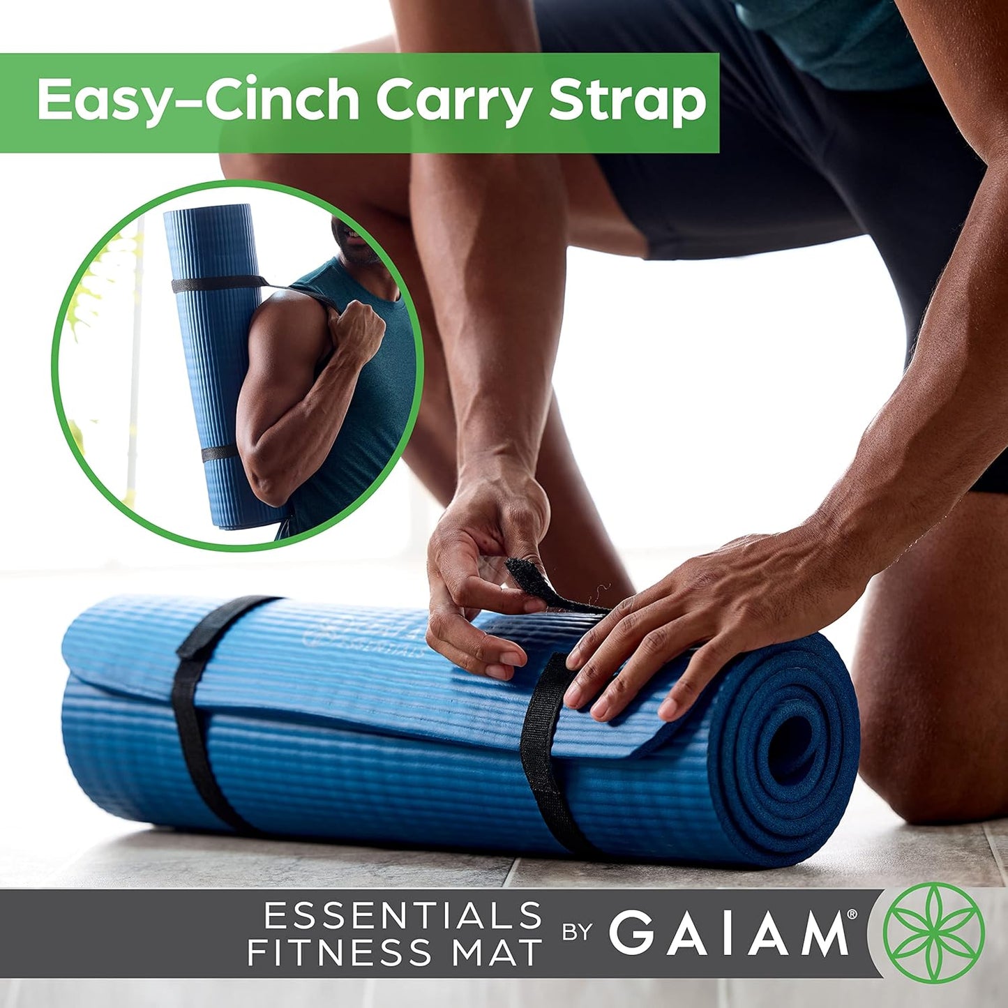 Thick Yoga Mat Pilates Exercise 0.4in Workout Mat with Carrying Strap Green