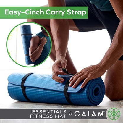 Thick Yoga Mat Pilates Exercise 0.4in Workout Mat with Carrying Strap Green
