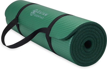 Thick Yoga Mat Pilates Exercise 0.4in Workout Mat with Carrying Strap Green