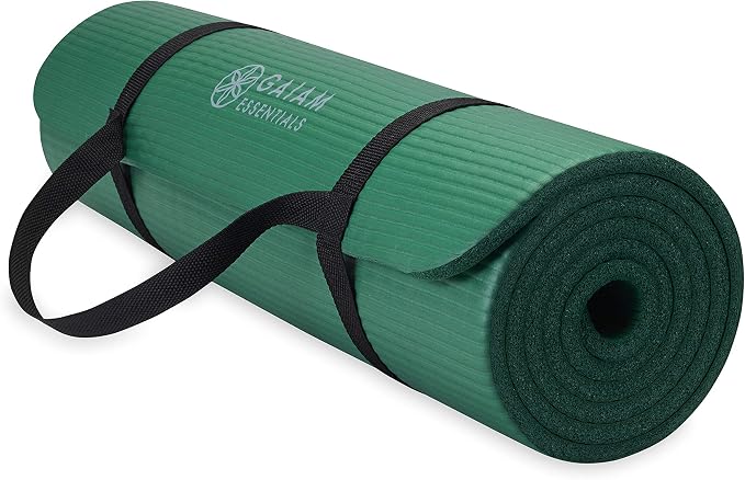Thick Yoga Mat Pilates Exercise 0.4in Workout Mat with Carrying Strap Green