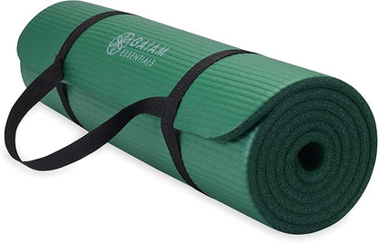 Thick Yoga Mat Pilates Exercise 0.4in Workout Mat with Carrying Strap Green