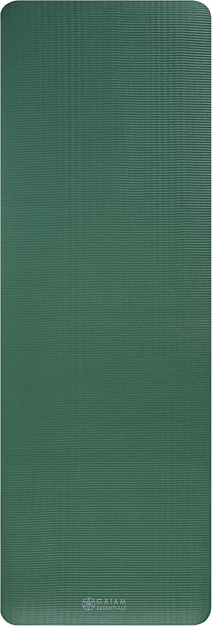 Thick Yoga Mat Pilates Exercise 0.4in Workout Mat with Carrying Strap Green
