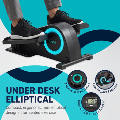 Under Desk Elliptical Machine Seated Pedal Exerciser 8 Resistance Levels Aqua JR1Aqua