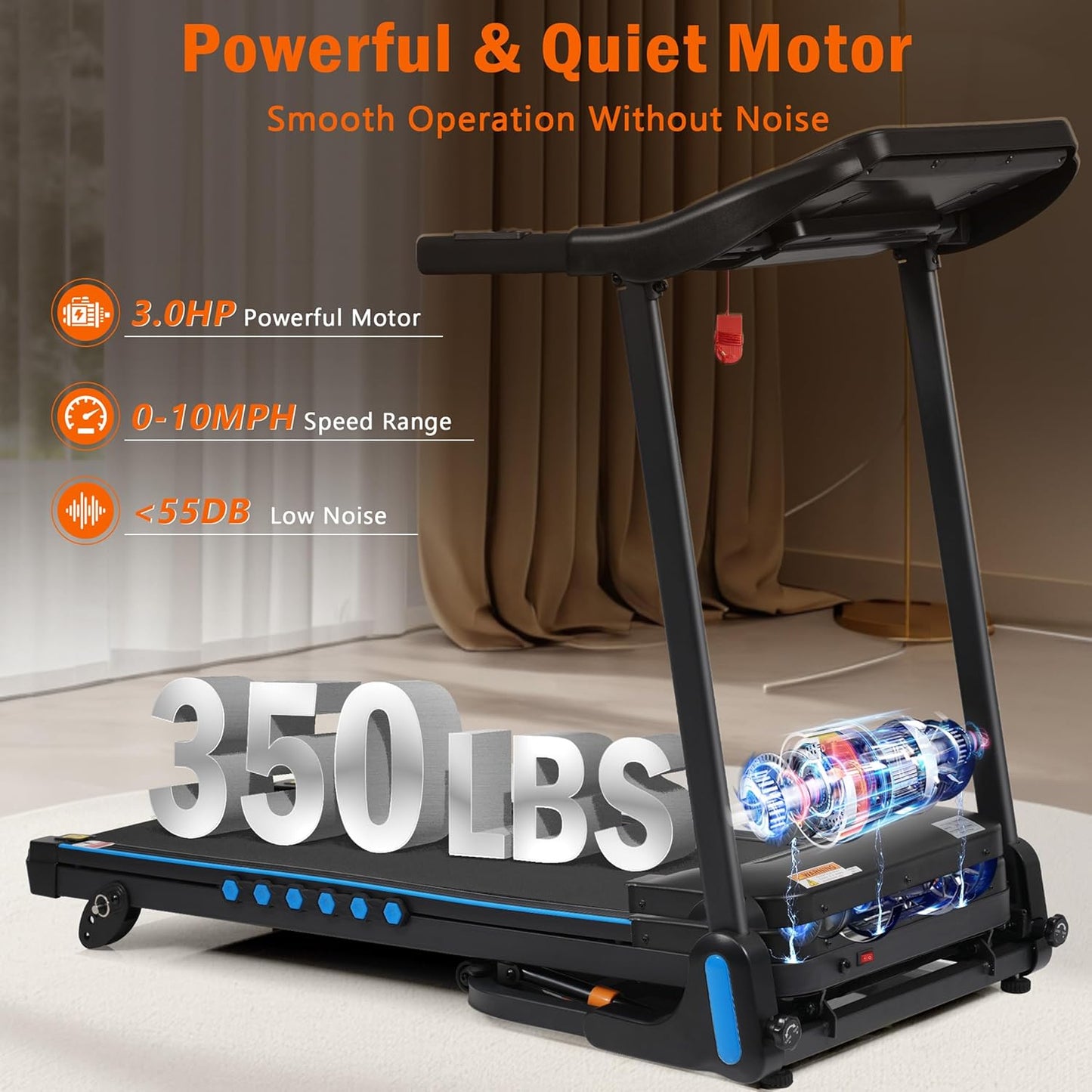 Incline Treadmill for Home 3.0 HP Quiet Motor 350lb Capacity Black 78055