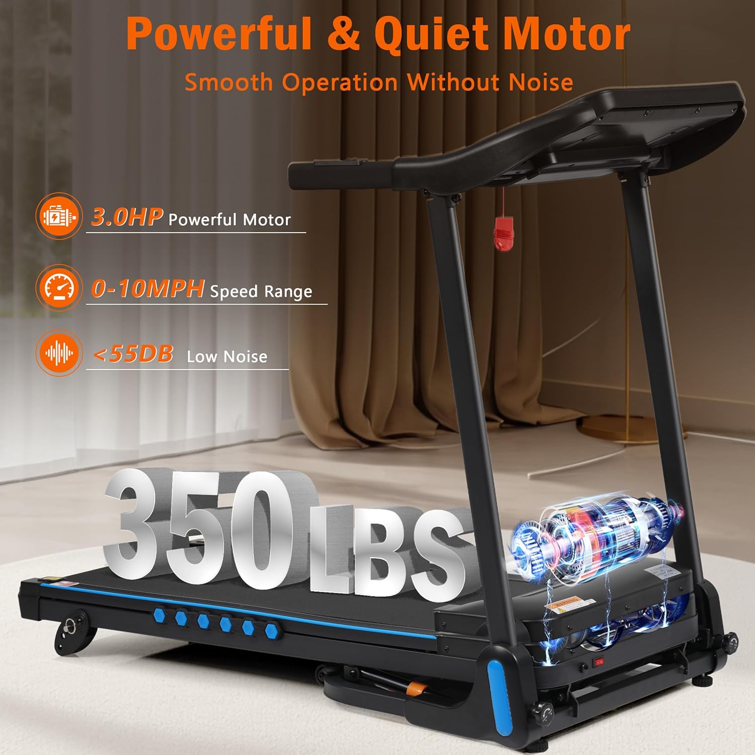 Incline Treadmill for Home 3.0 HP Quiet Motor 350lb Capacity Black 78055