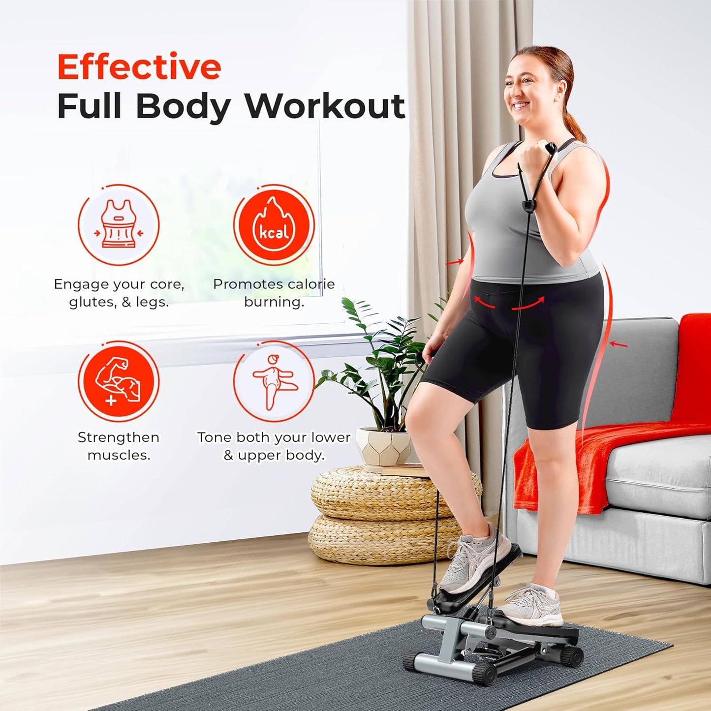 Mini Stepper Stair Step Workout Machine with Resistance Bands Grey